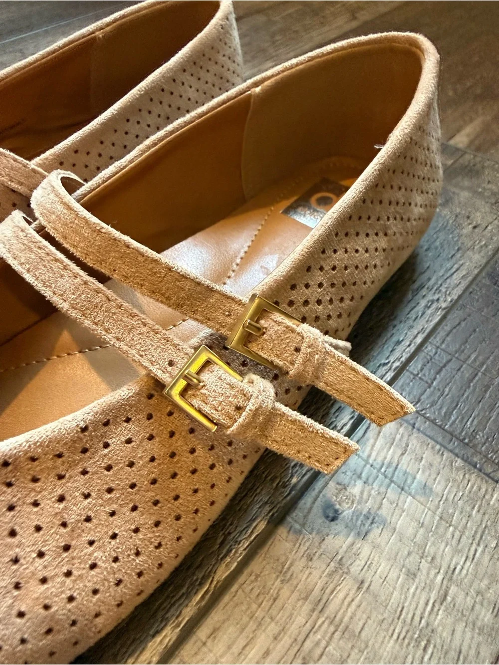 Dolce Vita Perforated Suede Mary Jane Flats in Blush